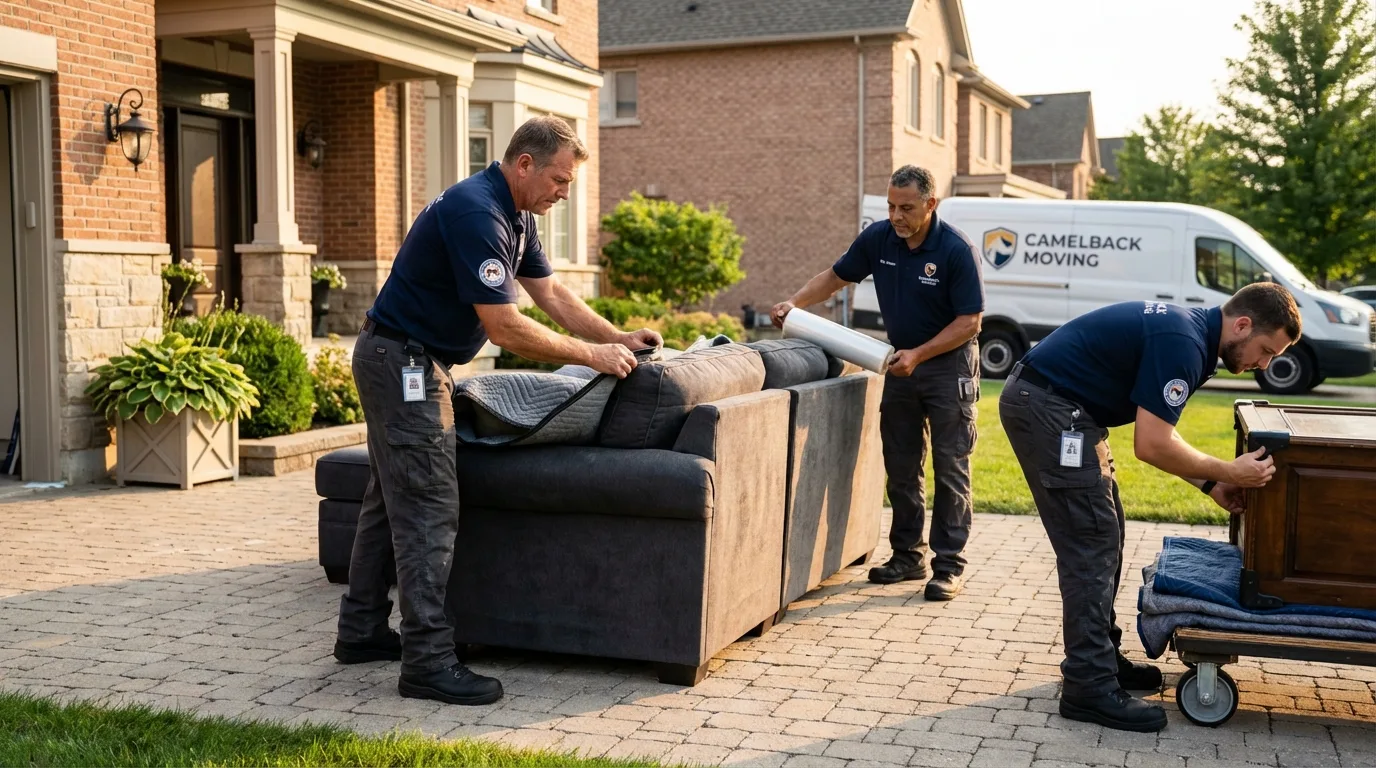 Large estate moving crew wrapping furniture in Arcadia, WI