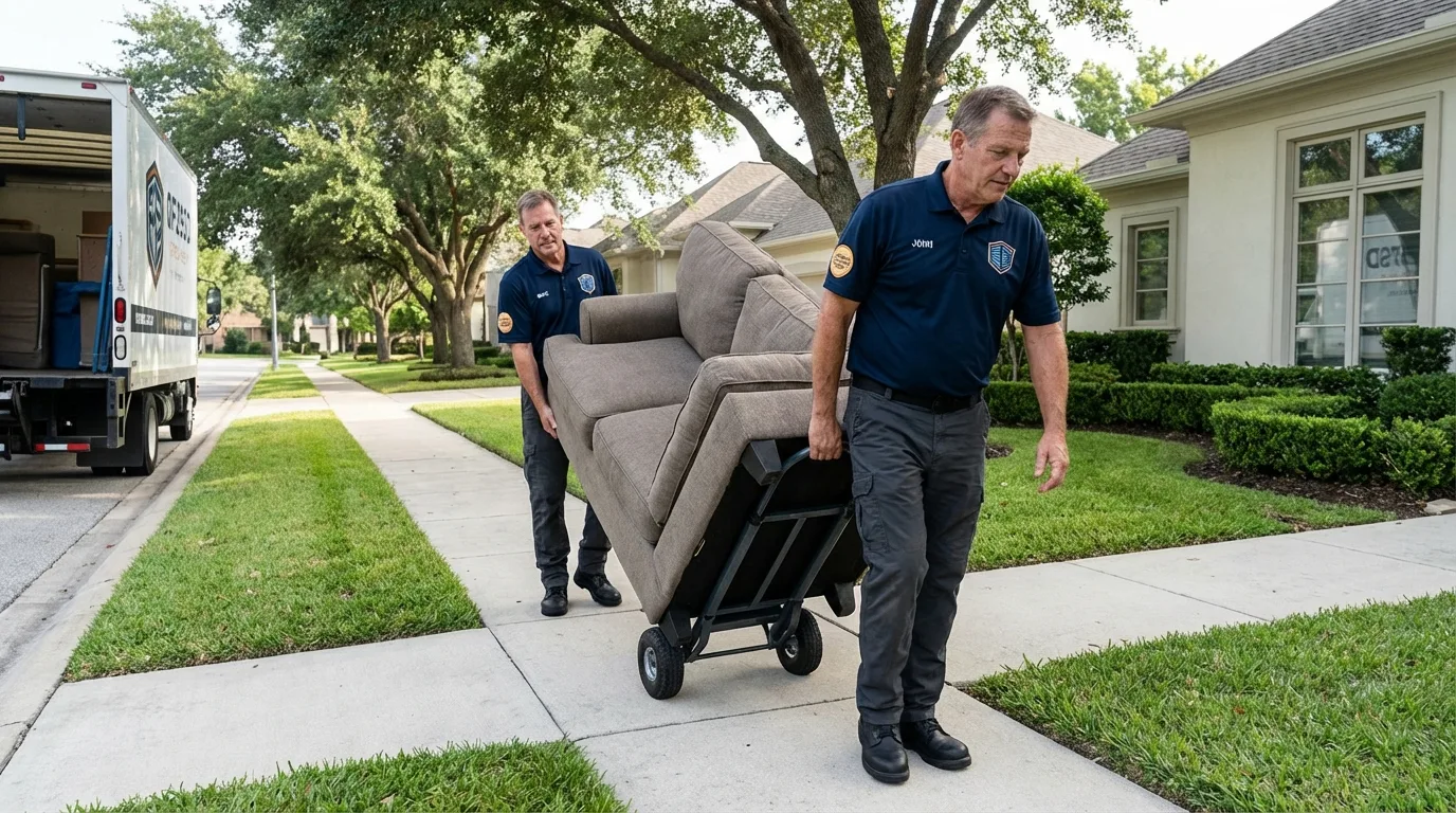 Local residential moving crew loading furniture in Arcadia, WI
